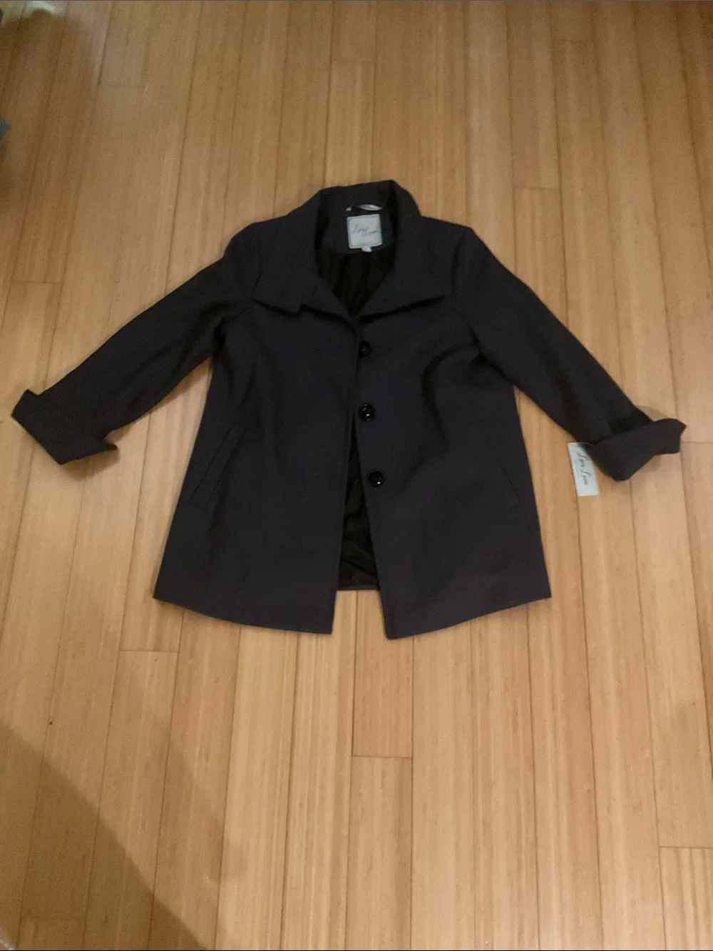 Larry Levine Black Men's Pea Coat with Classic Collar